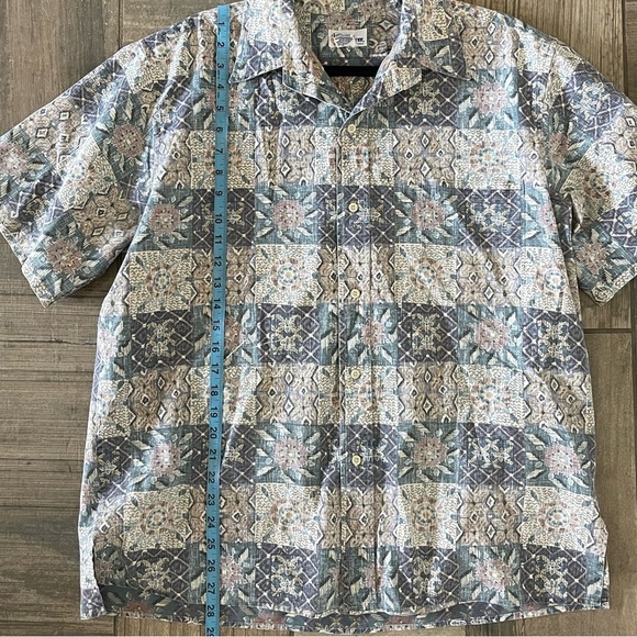 Reyn Spooner Mens Hawaiian Popover Shirt size large Blue Beige Reverse Print USA - Picture 8 of 10